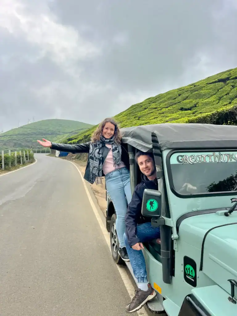 Enjoying a jeep tour through the hills of Munnar
