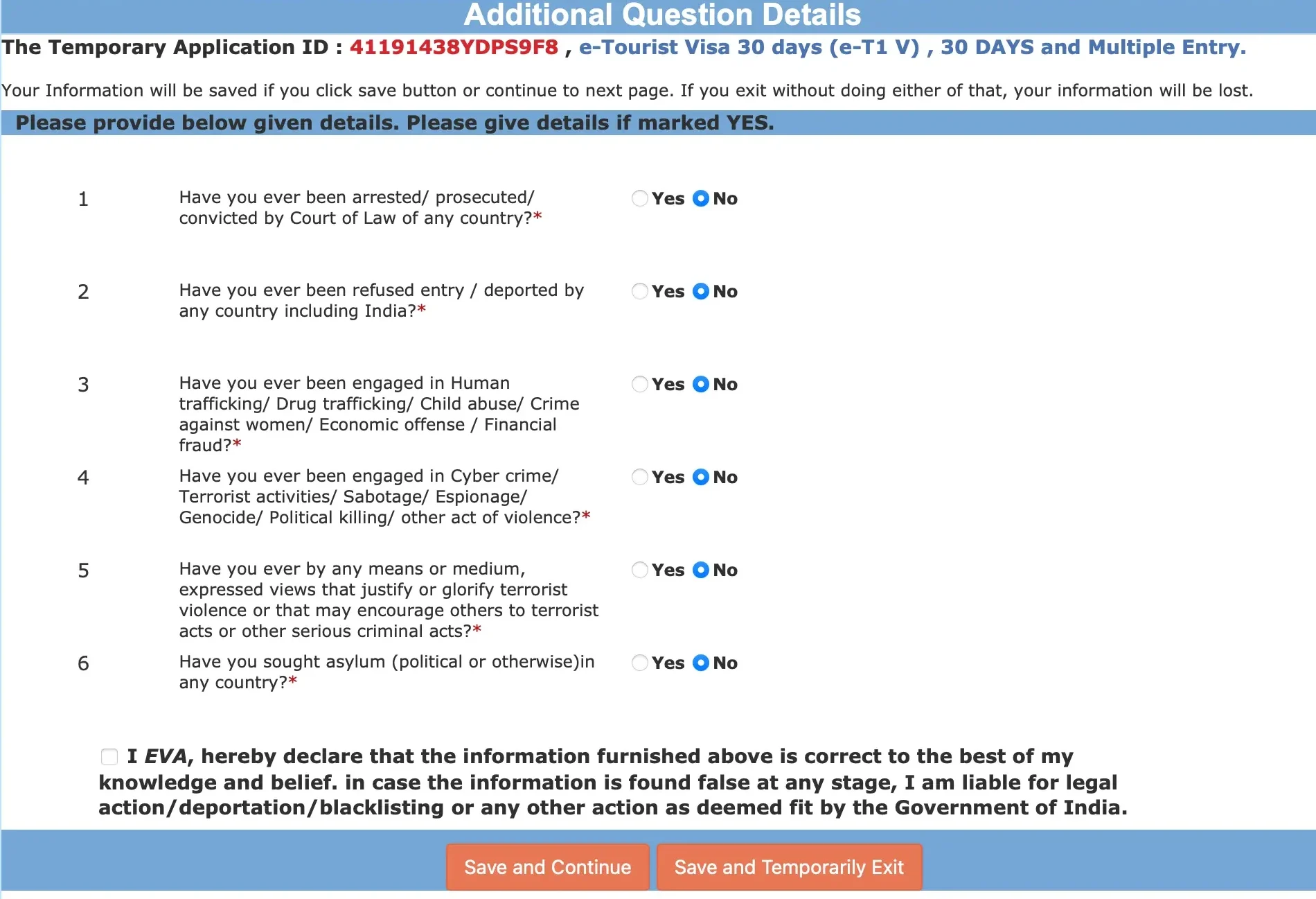 India eVisa - additional questions